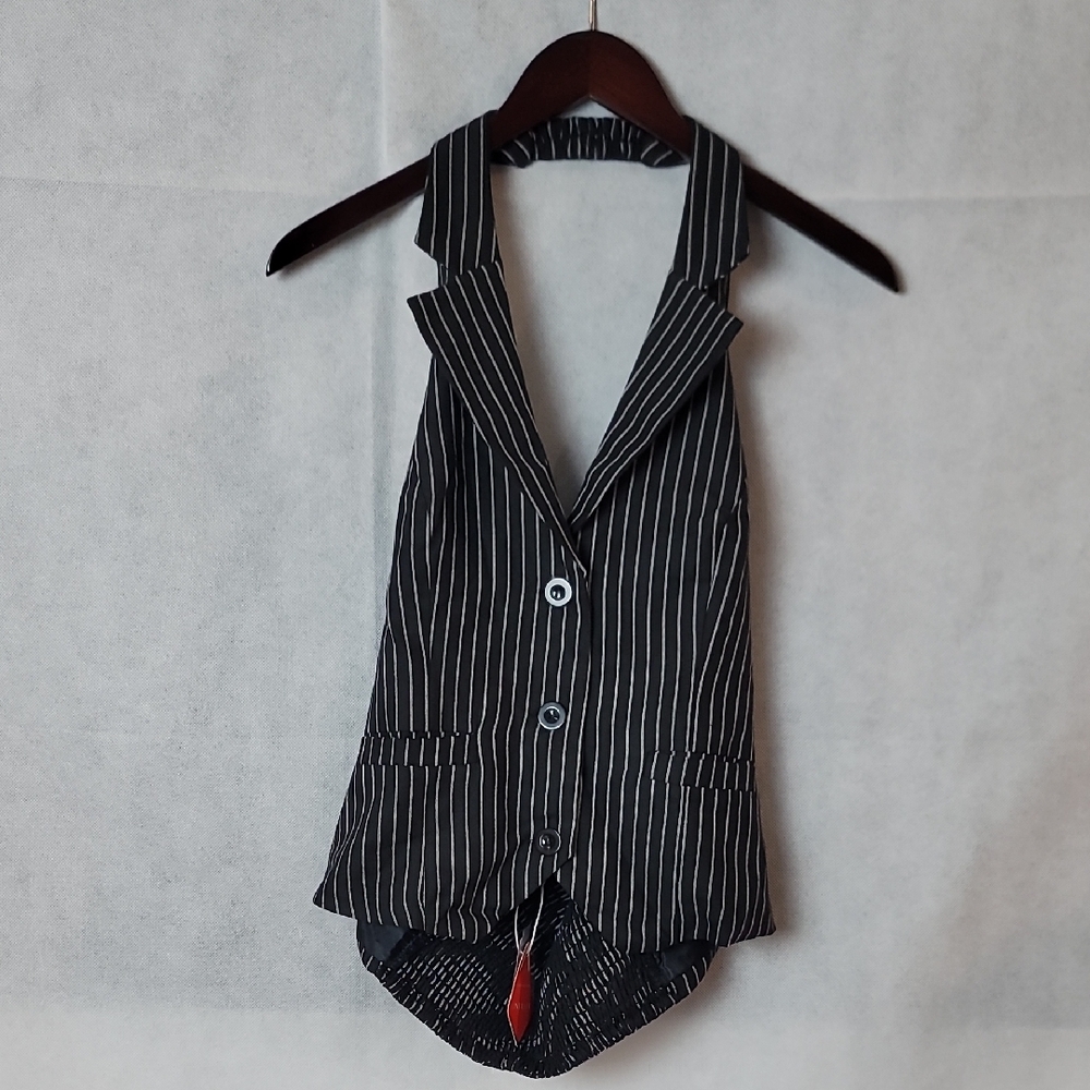 Black Pinstripe Halter Vest Top